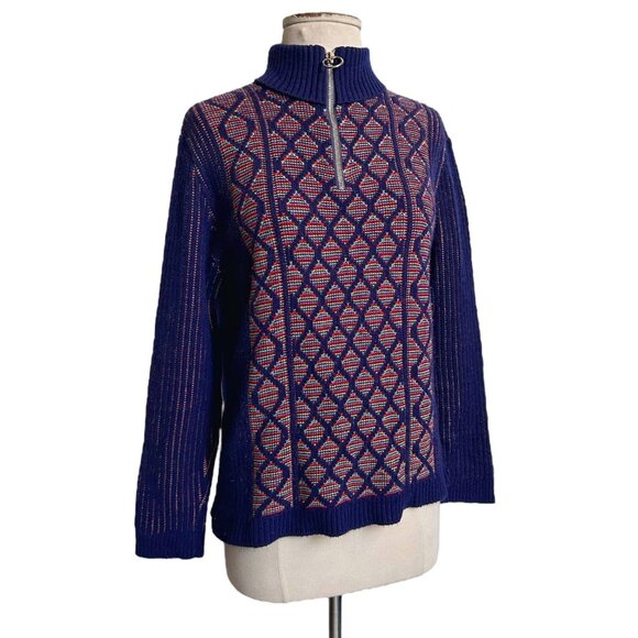 70s vintage quarter zip sweater o-ring rainbow knitted pattern turtleneck. - Picture 4 of 10